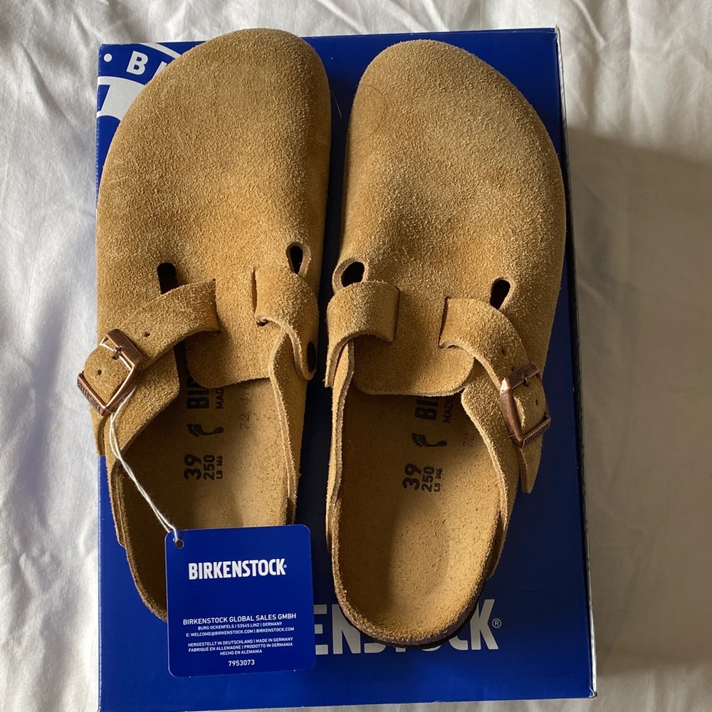 Birkenstock Boston Tan Suede Slippers